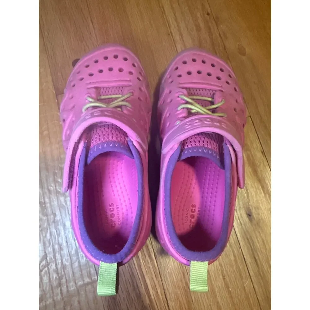 Crocs Swiftwater Play Shoes Pink/Lime/Yellow Kids Sz C12